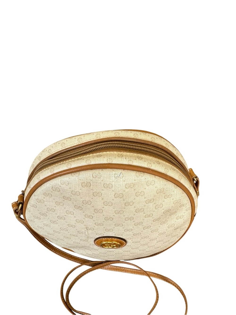GUCCI Micro GG Supreme Crossbody Vintage Round Canteen Cream Shoulder Bag - Picture 13 of 16